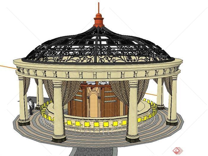 欧式铁艺圆形亭设计su模型