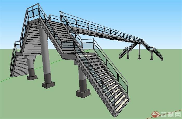 现代钢结构人行天桥设计su模型