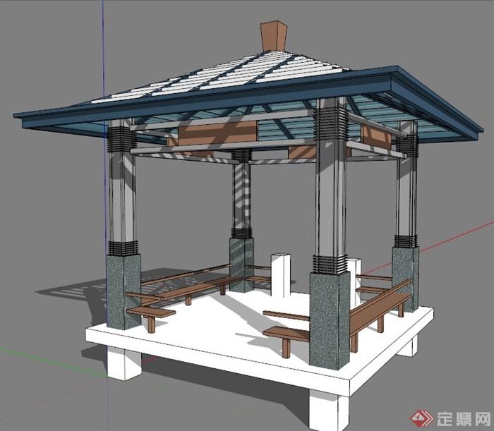 现代简约中式凉亭设计su模型