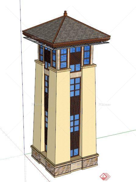 中式景观塔楼设计su模型