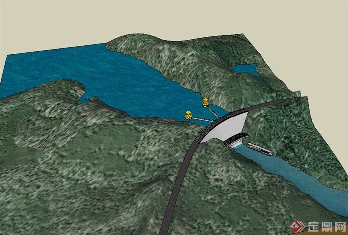 现代风格详细三峡大坝景观设计su模型[原创]