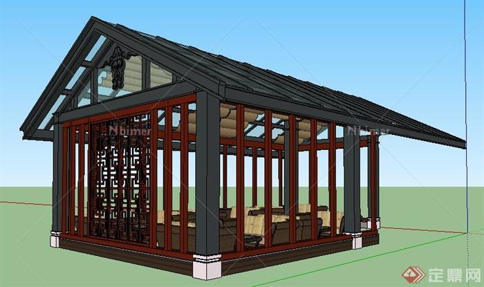 某中式风格茶亭设计su模型