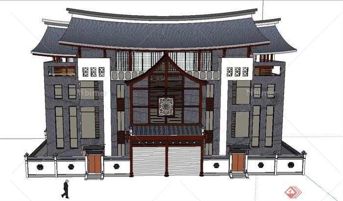 古典中式多层会所建筑设计su模型原创
