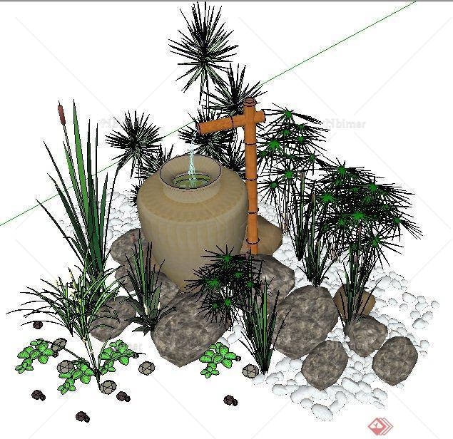 园林景观跌水小景组合su精致模型