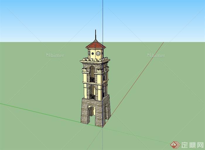 欧式观景塔楼设计su模型