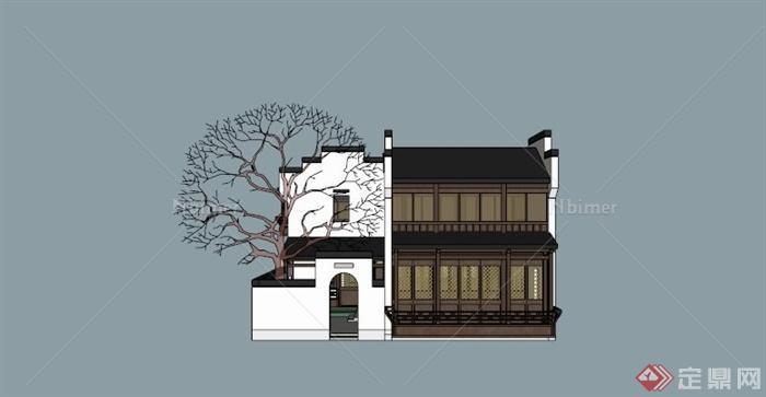 古典中式合院住宅建筑su模型素材