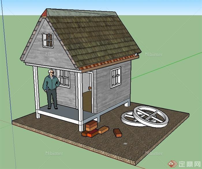 现代风格花园小屋工具房建筑设计su模型