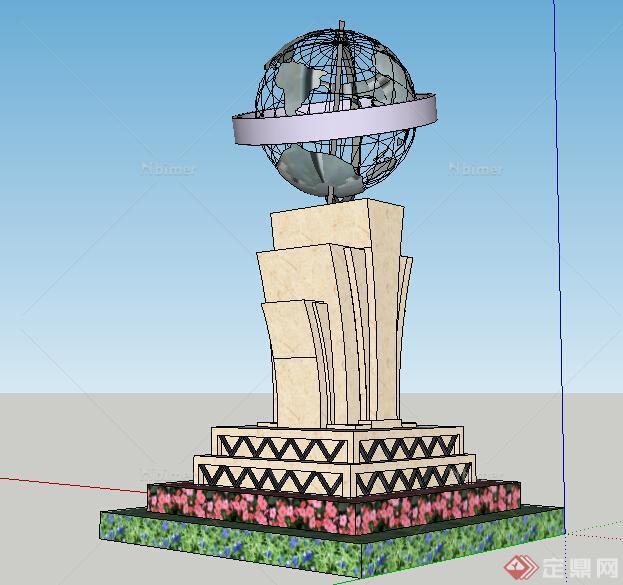 现代风格广场地球带基座雕塑小品设计su模型