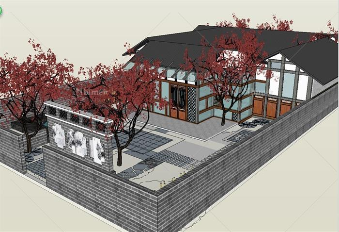 川式风格仿古庭院住宅建筑设计su模型原创