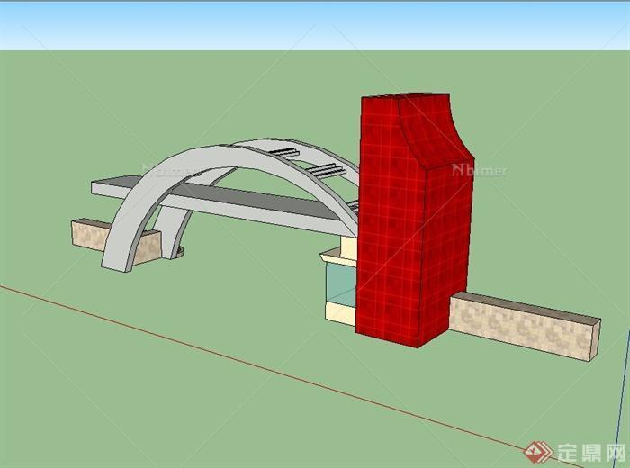 某现代风格详细景观大门设计su模型[原创]