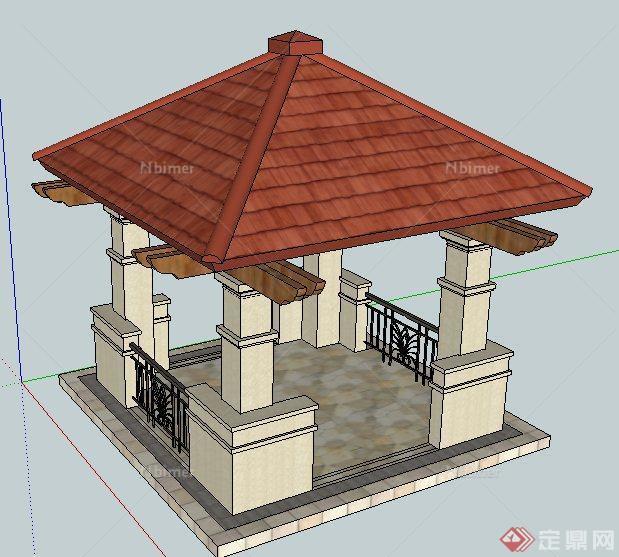 现代风格景观休闲四角亭su模型
