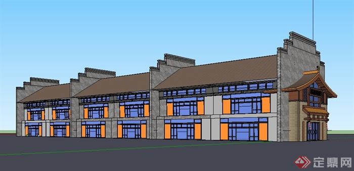 中式二层临街商铺建筑su模型[原创]
