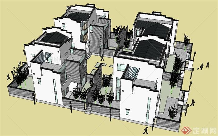 某地区现代中式风格住宅建筑设计su模型