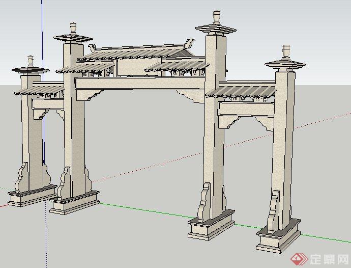 现代中式古建牌坊su模型
