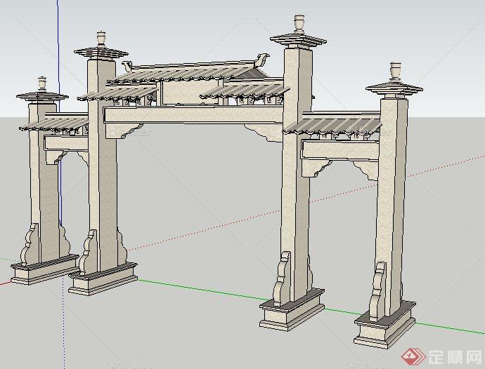 现代中式古建牌坊su模型