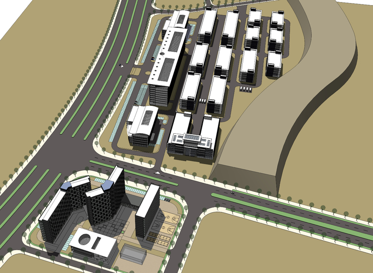 现代化工厂及附属宿舍区规划方案sketchup模型