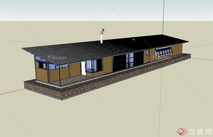 现代坡屋顶别墅建筑设计su模型原创