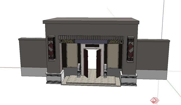 现代中式大门门楼su设计模型