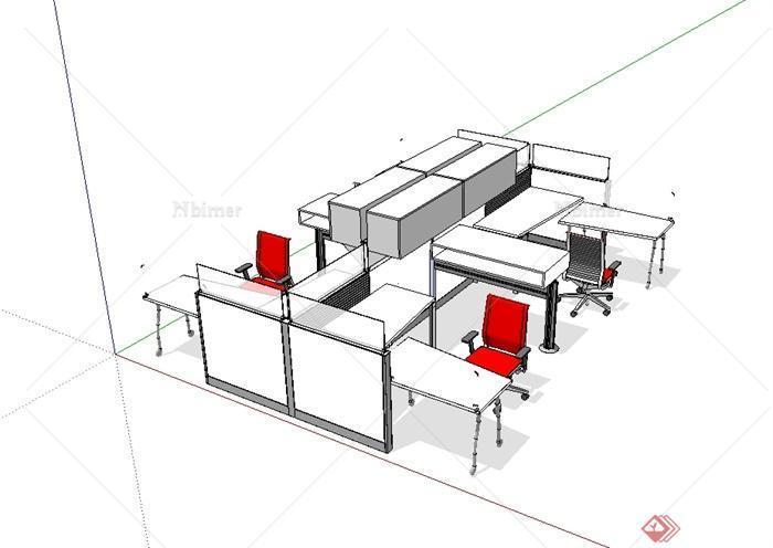 现代风格简单的办公桌椅设计su模型[原创]