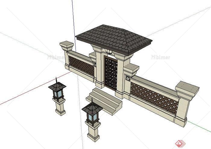 园林景观节点建筑入口大门设计su模型