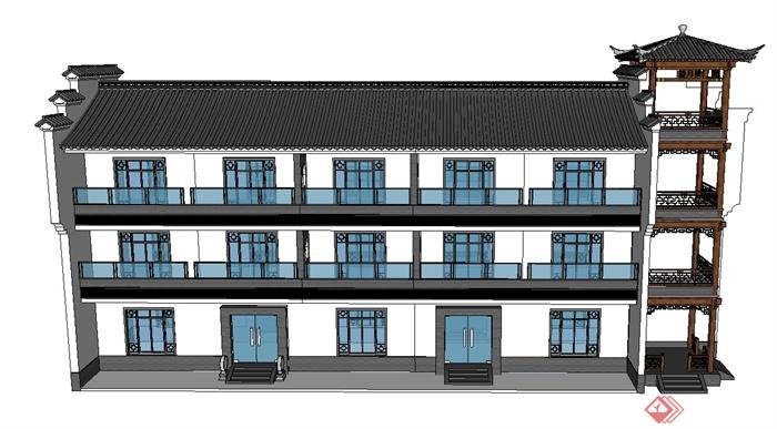某古典中式三层综合办公楼建筑设计su模型