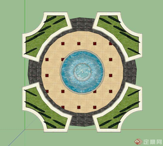 圆形喷泉水池su模型