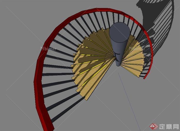 室内一层半旋转楼梯设计su模型