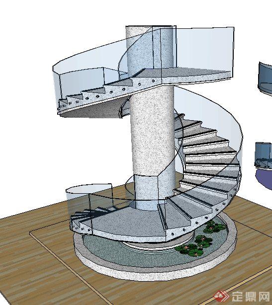 室内混凝土旋转楼梯设计su模型