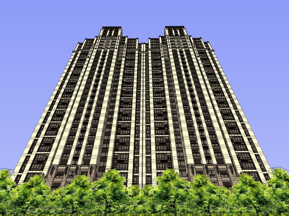 高层住宅楼,新古典,33层