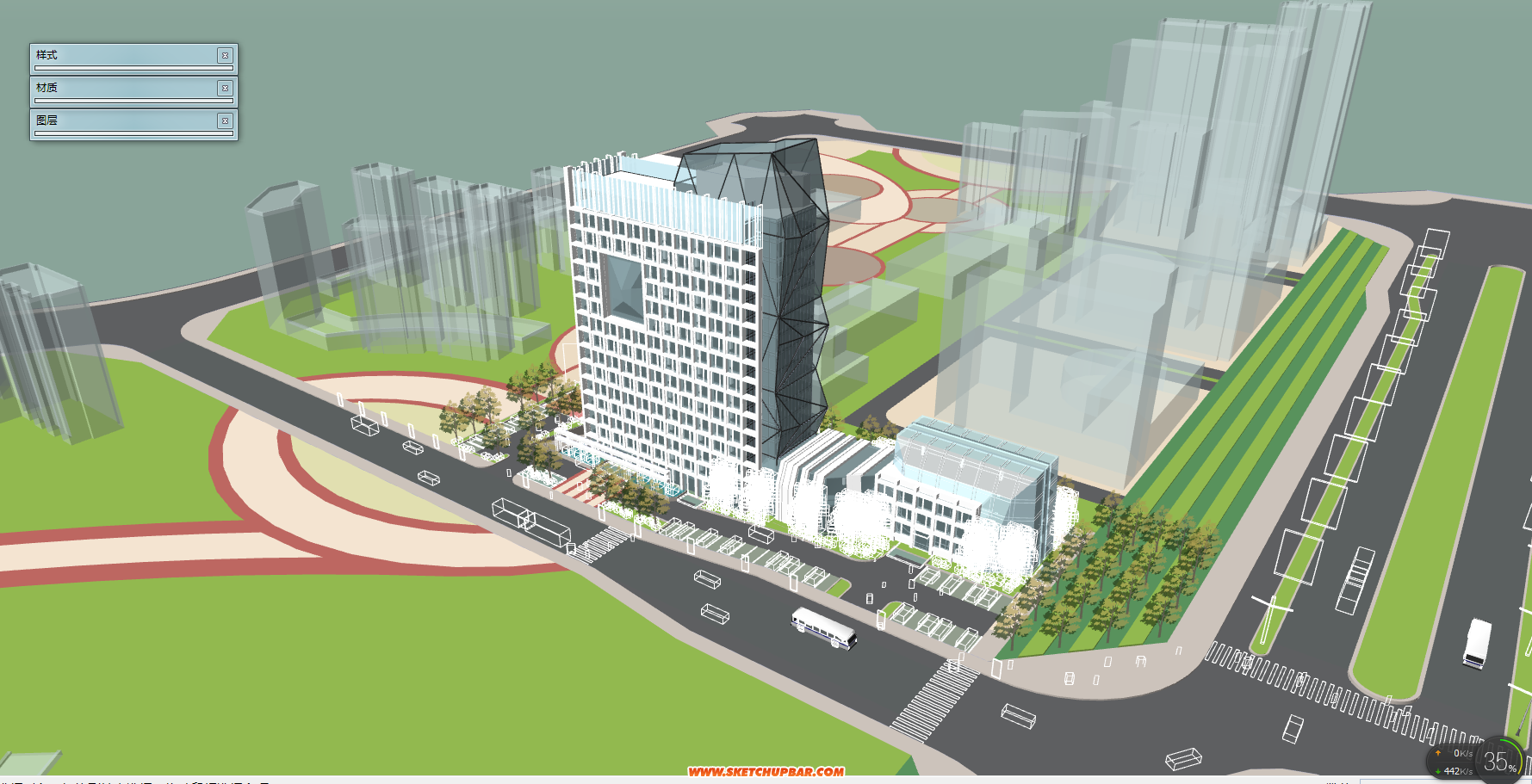 建筑建模实例——高层办公楼 - sketchup模型库 -  nb