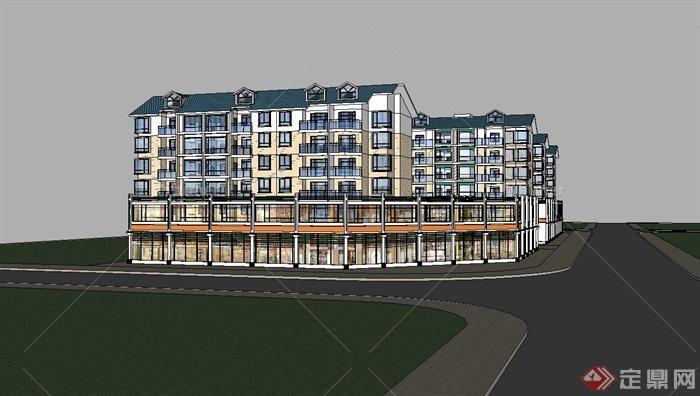 一个坡屋顶商业住宅小区房建筑su模型