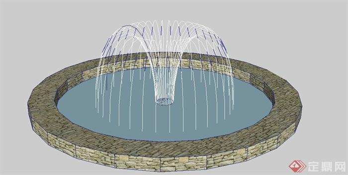 庭院景观圆形喷泉水池景观设计模型[原创]