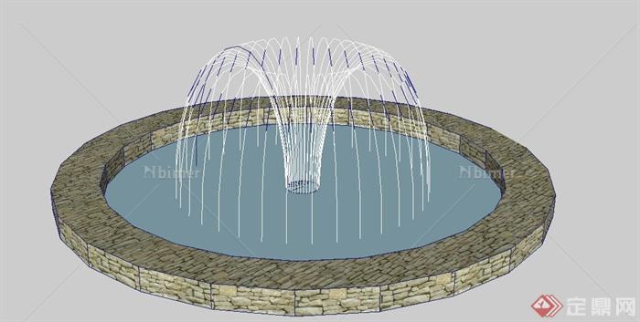 庭院景观圆形喷泉水池景观设计su模型[原创]