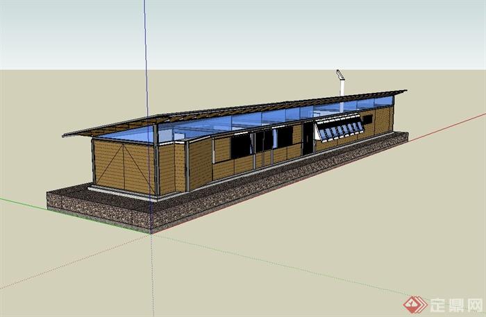 现代坡屋顶别墅建筑设计su模型[原创]