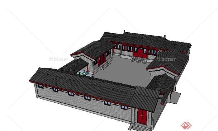 某中式民居四合院设计su模型素材