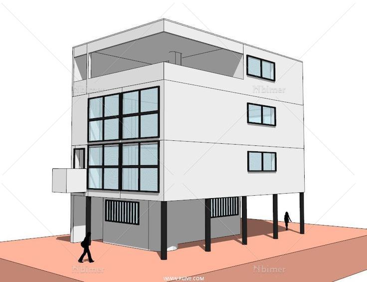 魏森霍夫居住区的两栋住宅,柯布西耶现代主义名作,4层 sketchup模型