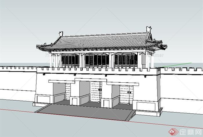 某中式城门建筑设计su模型