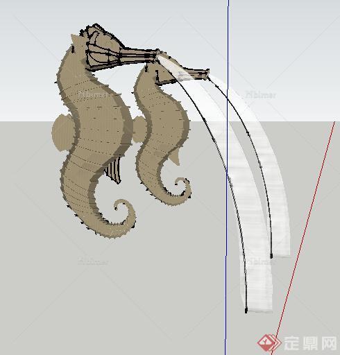 现代风格两个海马喷水雕塑小品设计su模型