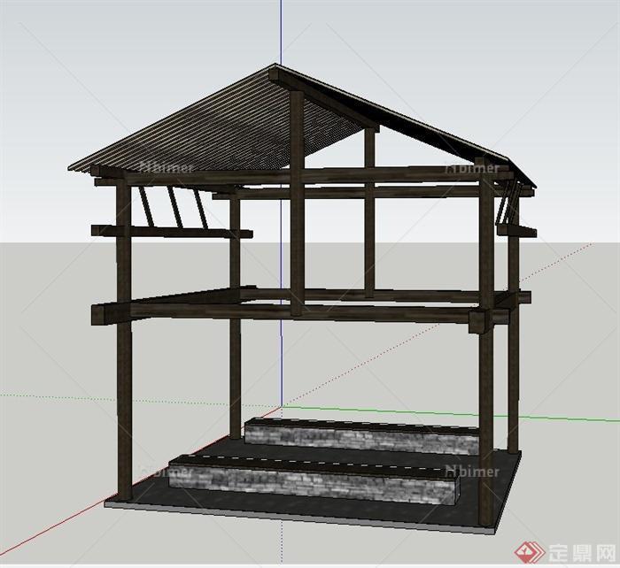 园林景观节点中式坡屋顶凉亭设计su模型
