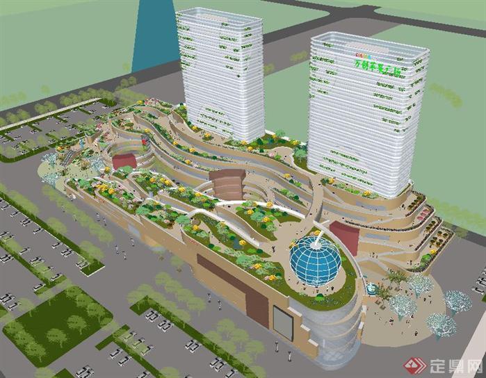 一个大型商业购物广场综合体建筑方案su精致设计模型