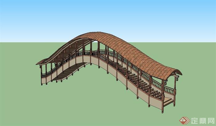 现代中式长廊桥设计su模型
