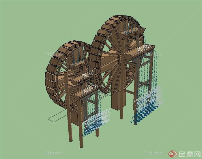 古典中式水车设计su模型