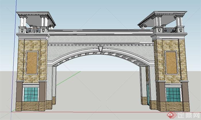 园林景观简约新古典大门设计su模型