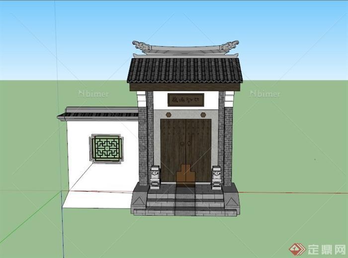 某古典中式入户门设计su模型