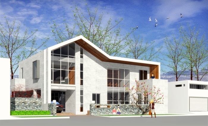 现代风格乡村小别墅住宅建筑设计su模型,pdf,cad方案