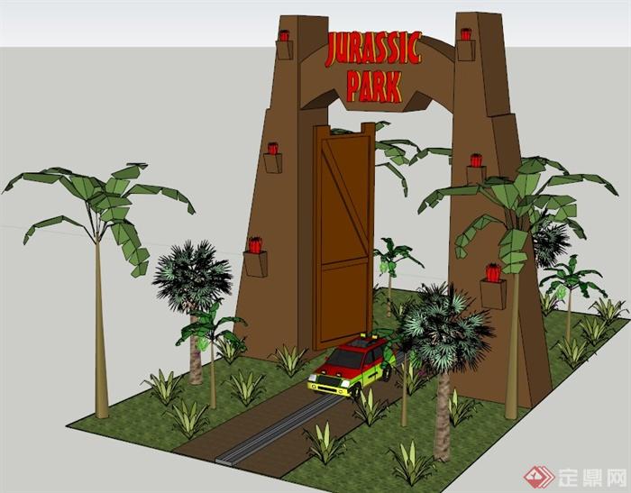 某侏罗纪公园大门入口景观设计su模型[原创]