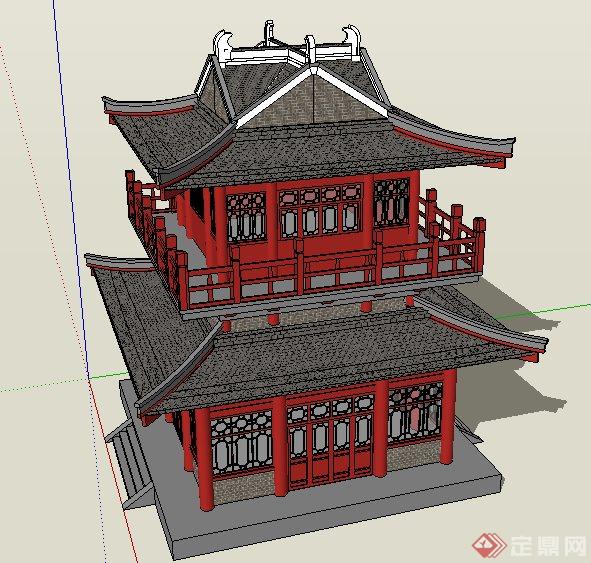 古典中式唐代阁楼建筑设计su模型