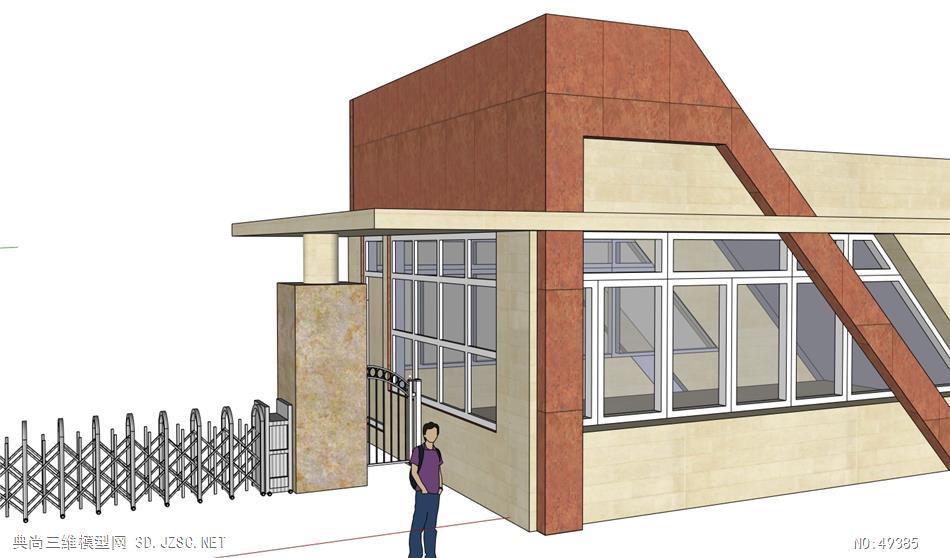 练习2-入口大门门卫门卫保安室 su模型3d