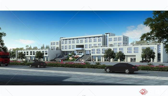 现代风格工厂办公楼,厂房建筑设计su模型及效果图