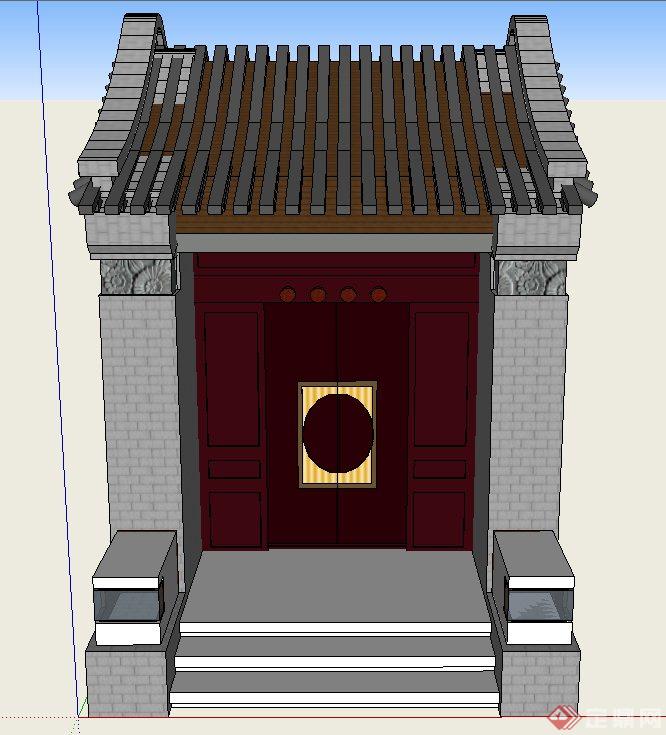 古典中式建筑节点门楼su模型
